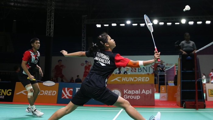 Ganda campuran Indonesia Adrian Pratama/Felisha Alberta Nathaniel Pasaribu di Badminton Asia Junior Championships 2023 (AJC 2023)