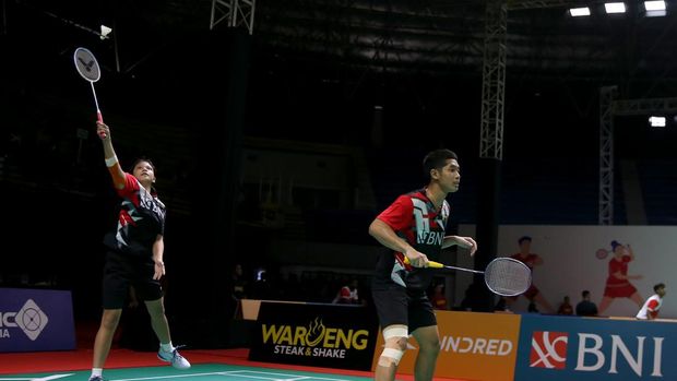 Ganda campuran Indonesia Adrian Pratama/Felisha Alberta Nathaniel Pasaribu di Badminton Asia Junior Championships 2023 (AJC 2023)
