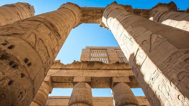 Pillars of the Great Hypostyle Hall of the Karnak temple, Luxor, Egypt (Ancient Thebes with its Necropolis).