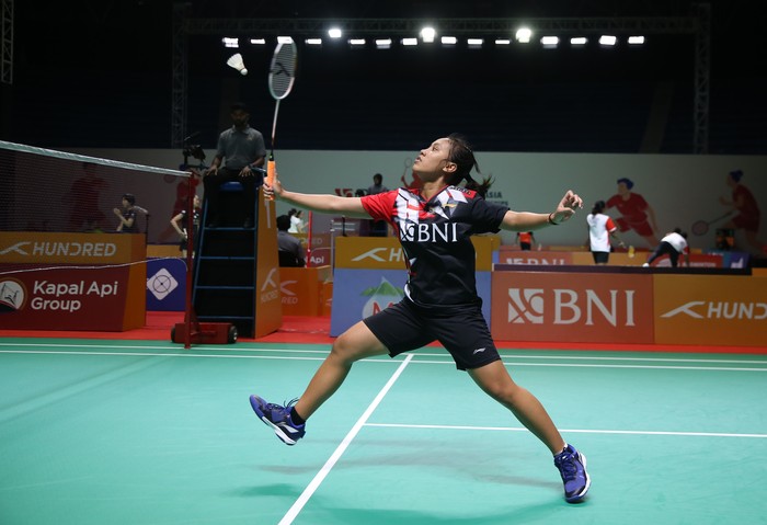 Pebulutangkis tunggal putri Indonesia Mutiara Ayu Puspitasari di Badminton Asia Junior Championships 2023 (AJC 2023)