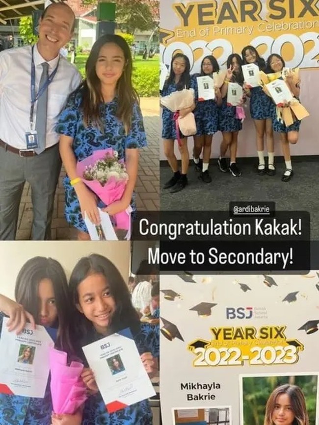  Banyak netizen ikut memberikan selamat keberhasilan Mikhayla yang telah lulus SD, tak sedikit juga yang salah fokus dengan sekolah Mikhayla. “British School?? Kira-kira kapan yah mampu sekolahin anak di sana 😂😅,” komentar salah satu netizen. Foto: Dok. Instagram