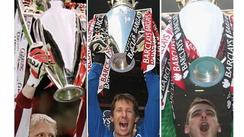 De Gea bersama dua kiper legendaris MU, Peter Schmeichel dan Edwin van Der Sar. Foto: Twitter