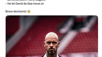 Erik Ten Hag tak ragu melakukan keputusan besar, termasuk melepas David De Gea. Foto: Twitter