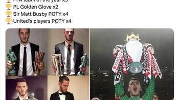 Ini adalah beragam gelar David De Gea selama membela MU. Foto: Twitter