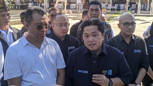 Menteri BUMN Erick Thohir di sela-sela peresmian tiga proyek ITDC di KEK Mandalika, Lombok Tengah, Nusa Tenggara Barat (NTB), Minggu (9/7/2023). (Foto: Ahmad Viqi/detikBali)
