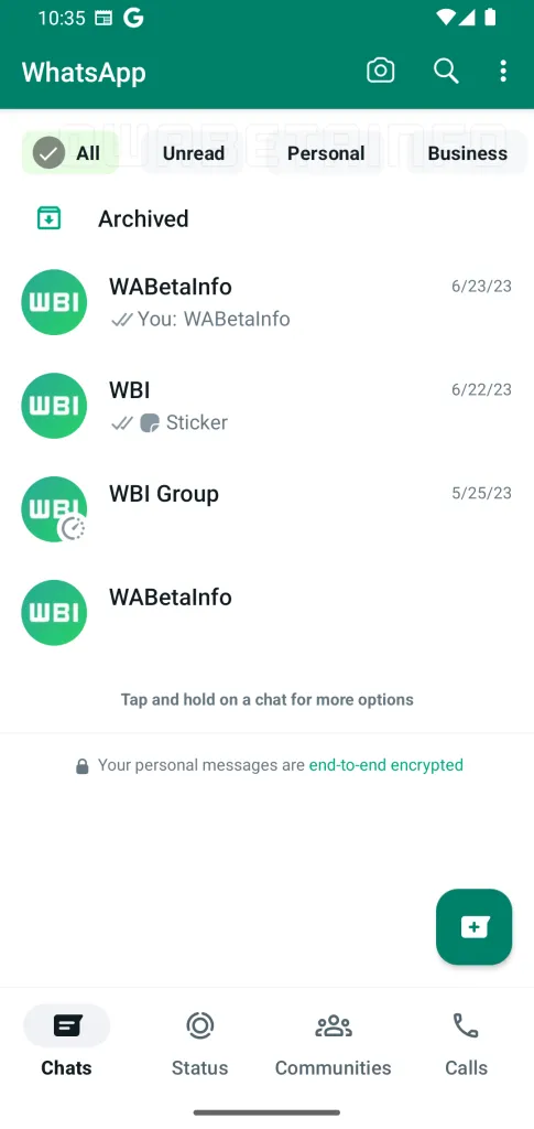 Tampilan filter obrolan di WhatsApp