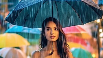 Meminta AI membuat gambar perempuan mengguanakan payung saat hujan. Foto: Boredpanda