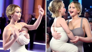 Meminta AI membuat foto Jennifer Lawrence menjadi ibu.  Foto: Boredpanda