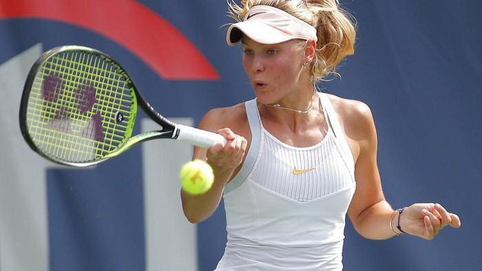 Washington Tennis Sofya Zhuk, of Russia, returns against Nao Hibino, of Japan, during the first round of the Citi Open tennis tournament, Tuesday, July 31, 2018, in Washington. (AP Photo/Carolyn Kaster)