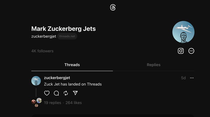 Akun Threads penguntit Mark Zuckerberg