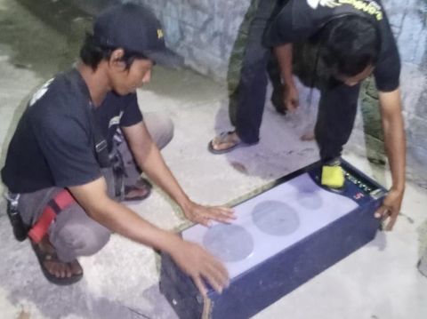 Evakuasi sarang tawon vespa di dalam speaker aktif di Klaten, Jawa Tengah, Selasa (11/7/2023).