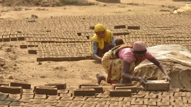 Indian women at work in a bricks kiln in the north eastern state of Nagaland.