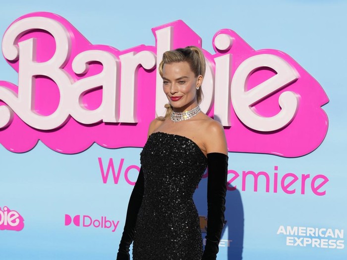 Margot Robbie arrives at the premiere of Barbie on Sunday, July 9, 2023, at The Shrine Auditorium in Los Angeles. (AP Photo/Chris Pizzello)