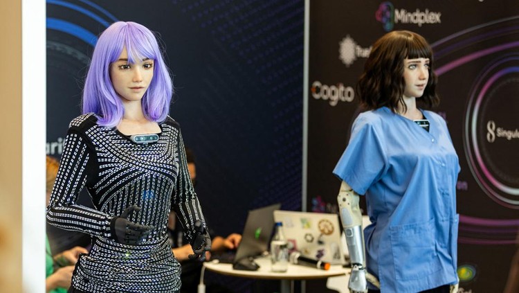 Humanoid robot Desmona is pictured at AI for Good Global Summit, in Geneva, Switzerland, July 6, 2023. REUTERS/Pierre Albouy