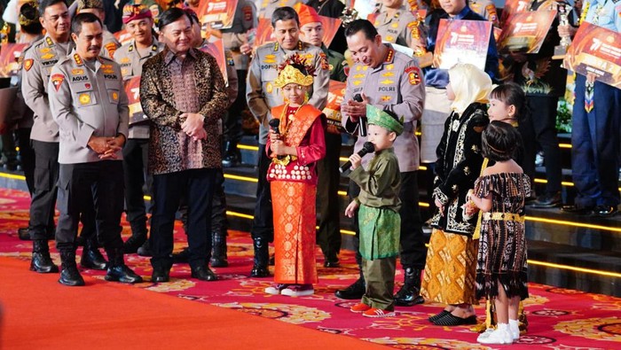 Suasana awarding night Lomba Kreasi Polri Presisi Untuk Negeri di Balai Samudera, Jakarta, Rabu (12/7/2023) malam.