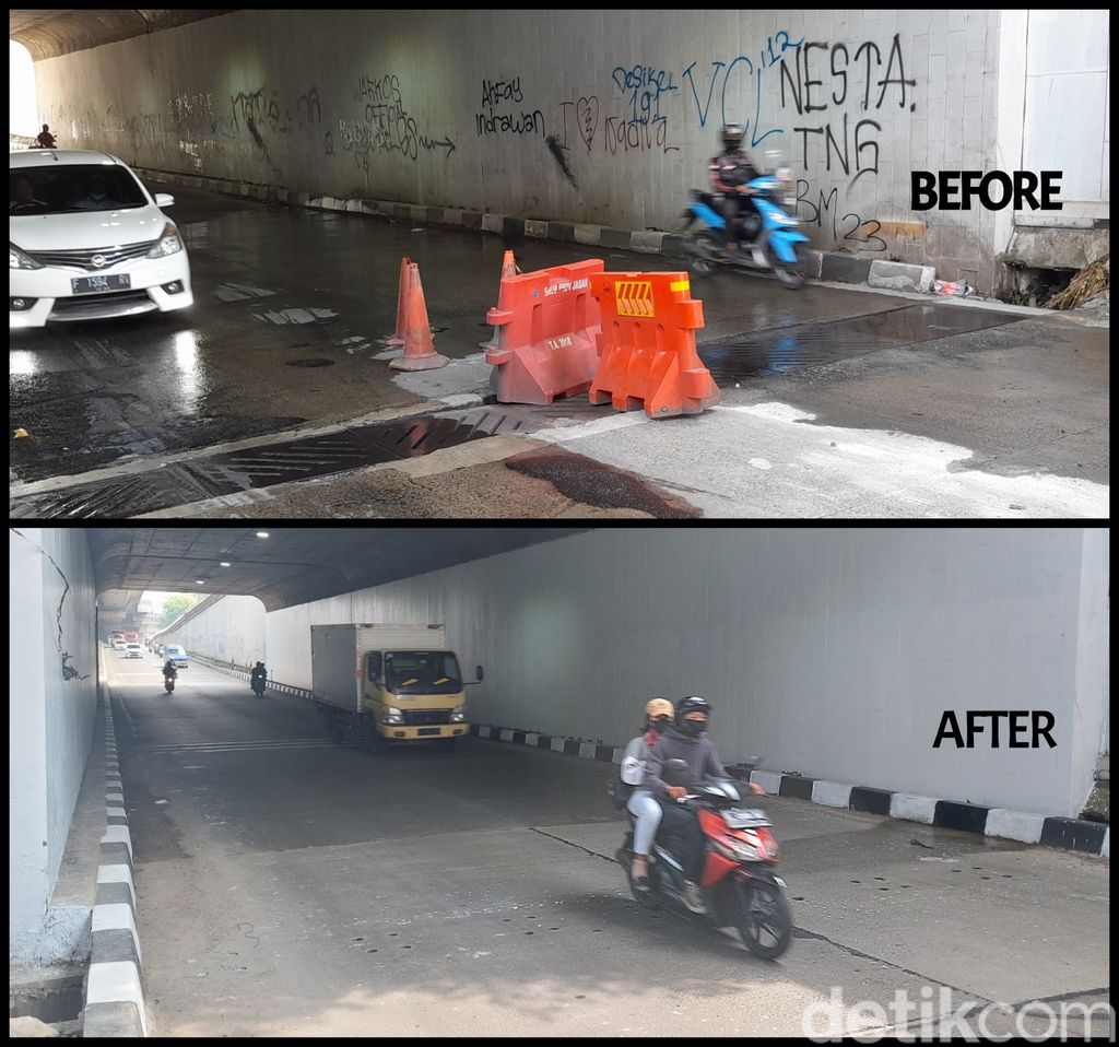 Before-after perbaikan tutup got underpass Jl Sholis, Kota Bogor. (M Sholihin/Repro: Denny Putra/detikcom)
