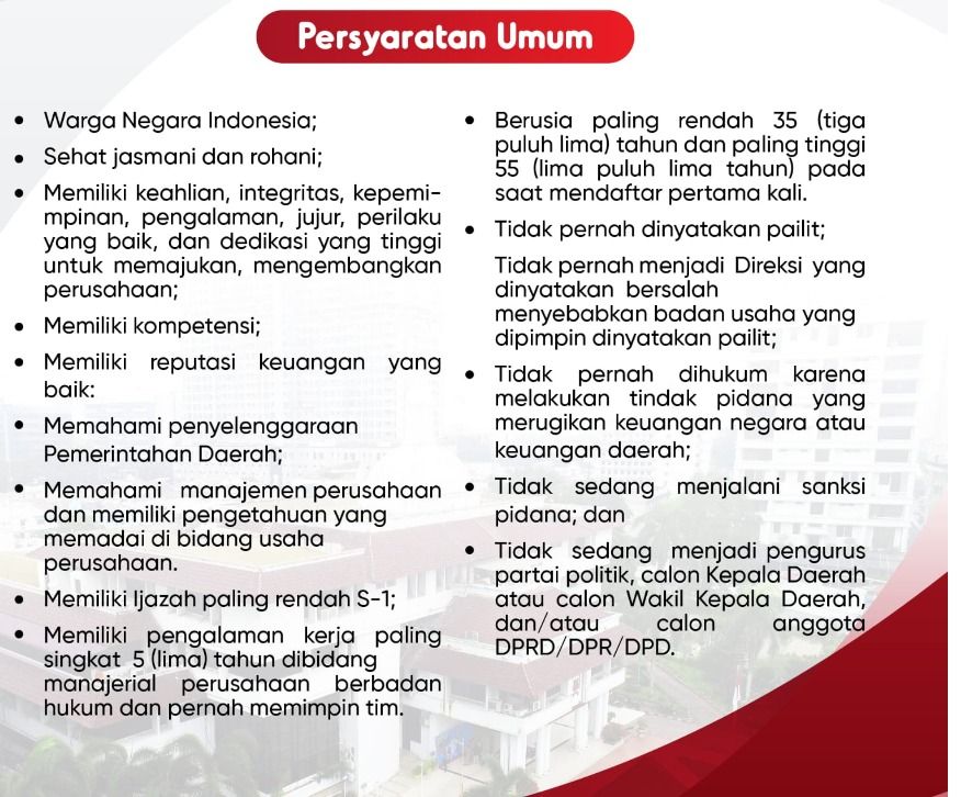 Persyaratan calon Dirut PUD Pembangunan Medan. (Foto: Istimewa)