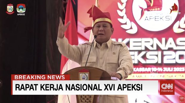 Prabowo Hadiri Diskusi Panel Rakernas Apeksi 2023. (Tangkapan Layar Youtube CNN Indonesia)