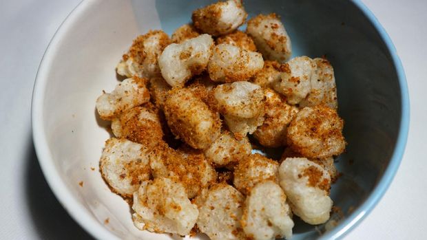 Indonesian street food called cimol which is placed in a bowl