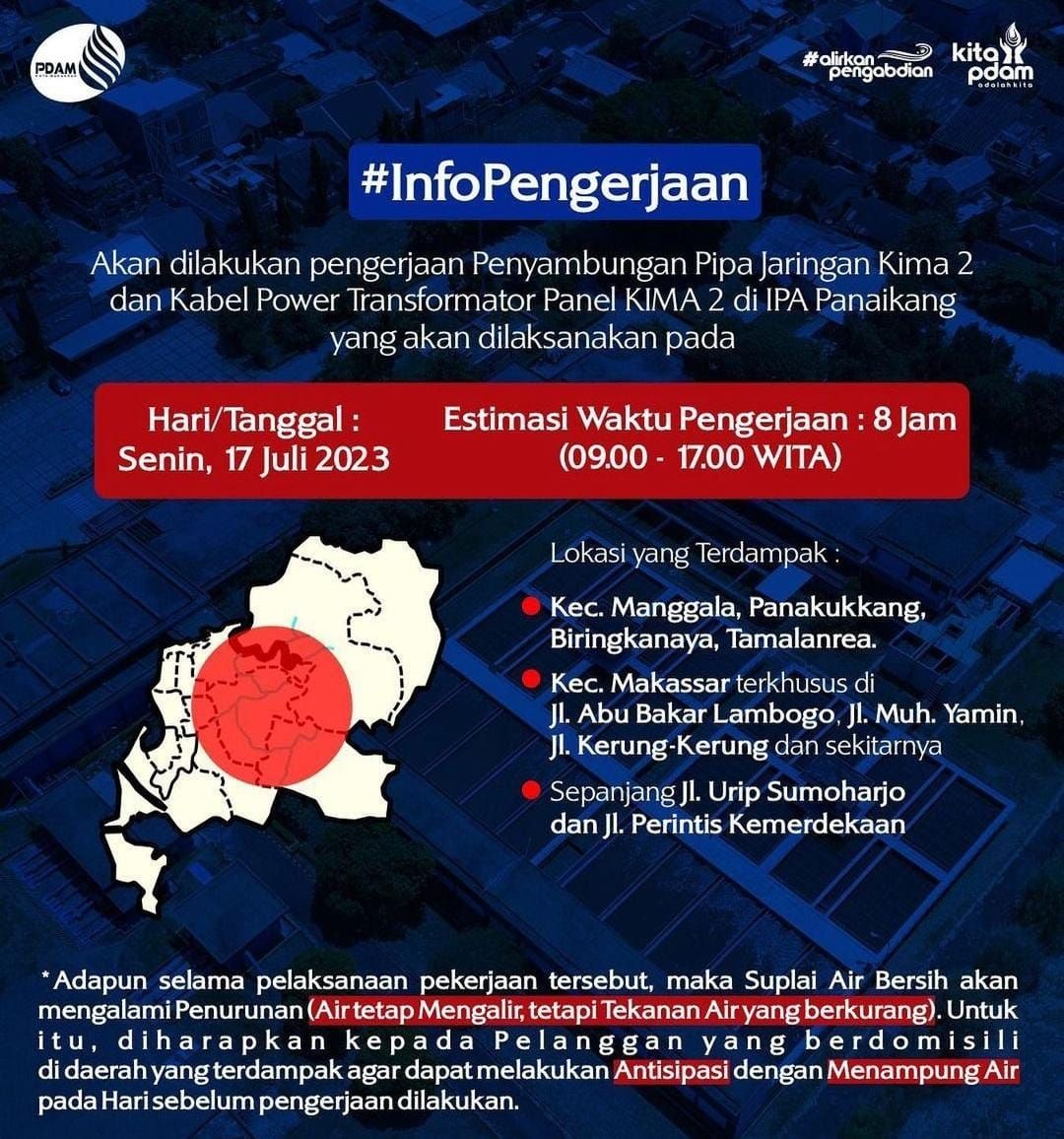 Informasi pengerjaan PDAM Makassar.