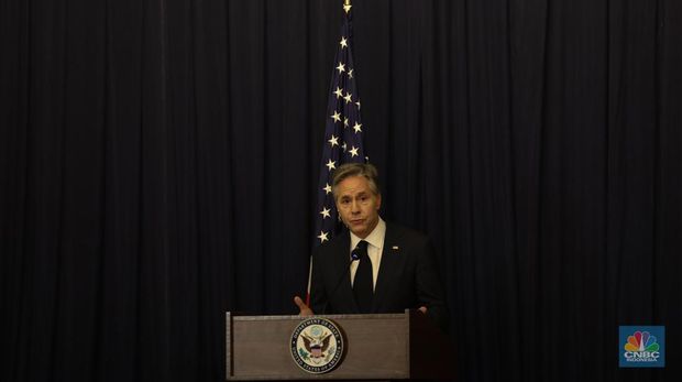 Menteri Luar Negeri Amerika Serikat Antony Blinken di Hotel St Regis, Jakarta, Jumat (14/7/2023). (CNBC Indonesia/Tri Susilo)