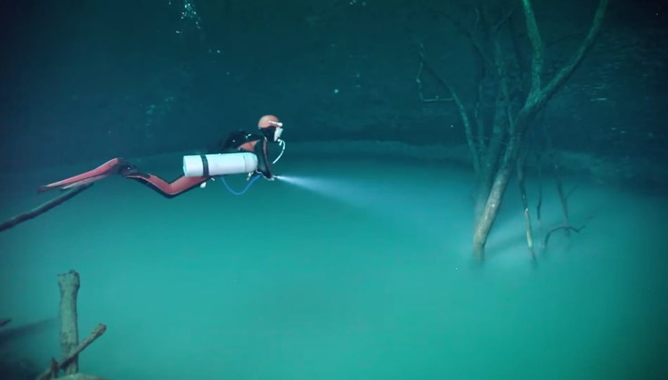 Sungai di bawah laut Cenote Angelita Sungai di bawah laut Cenote Angelita