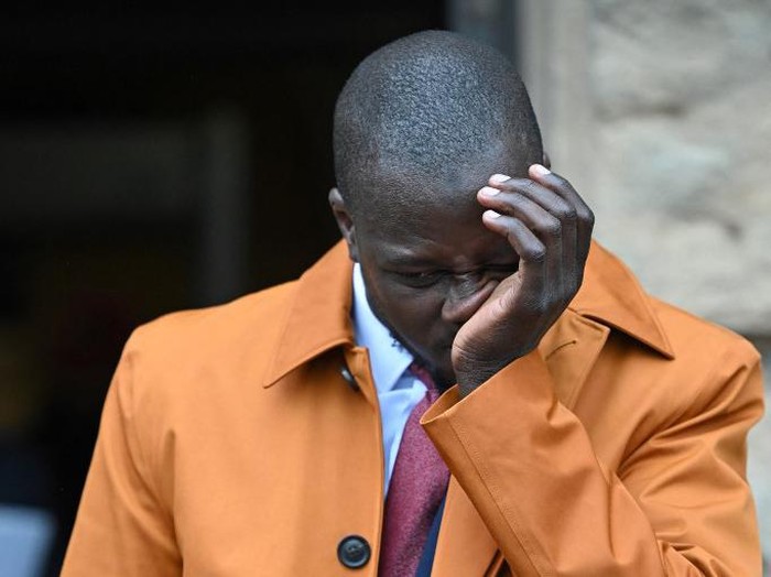 French footballer Benjamin Mendy returns to Chester Crown Court in Chester, north-west England, after the lunch break on July 14, 2023. Mendy is facing a retrial for two alleged sexual offences, six months after a jury cleared him of multiple other counts. (Photo by Oli SCARFF / AFP)
