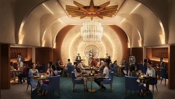 Ini ruang makanya yang mewah. Dari sisi teknologi, Icon of the Seas akan menjadi kapal pertama Royal Caribbean yang ditenagai oleh gas alam cair (LNG) dan teknologi sel bahan bakar. Hal ni diharapkan dapat mengurangi emisi karbon sekitar 30% dan emisi belerang hampir 100%. Foto: Royal Carribean