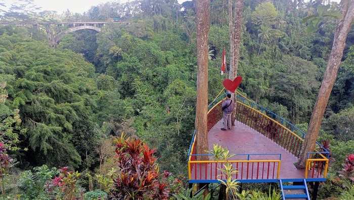Lembah dan pepohonan hijau terpotret di objek wisata Tanah Wuk Sangeh, Abiansemal, Badung. (Agus Eka/detikBali)
