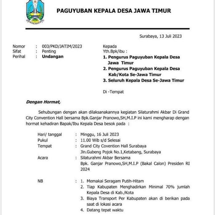 Surat undangn Kades Jatim