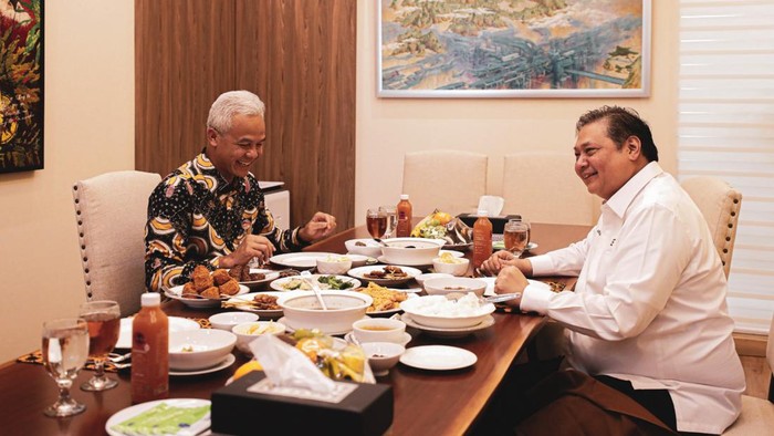 Airlangga Hartarto dan Ganjar Pranowo makan siang bareng. (dok Istimewa)