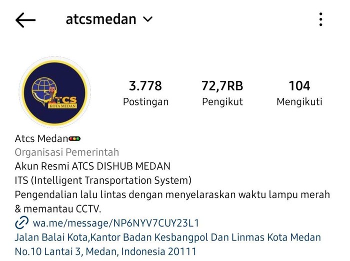 Akun Instagram ATCS Medan yang diretas.
