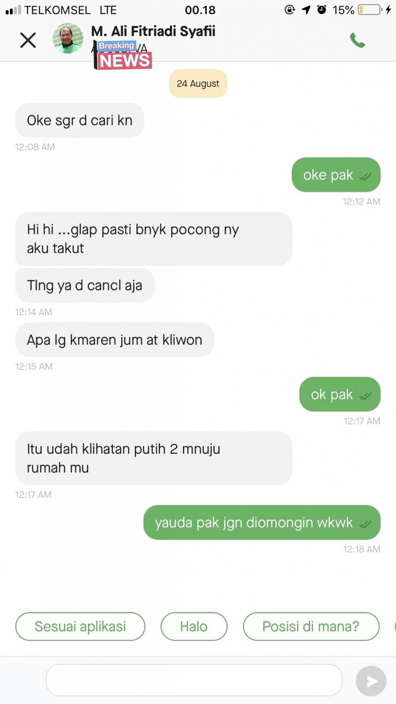 Chat antara driver ojol dan penumpang yang beredar di internet ini berhasil bikin ngakak -- atau setidaknya, senyum-senyum sendiri.