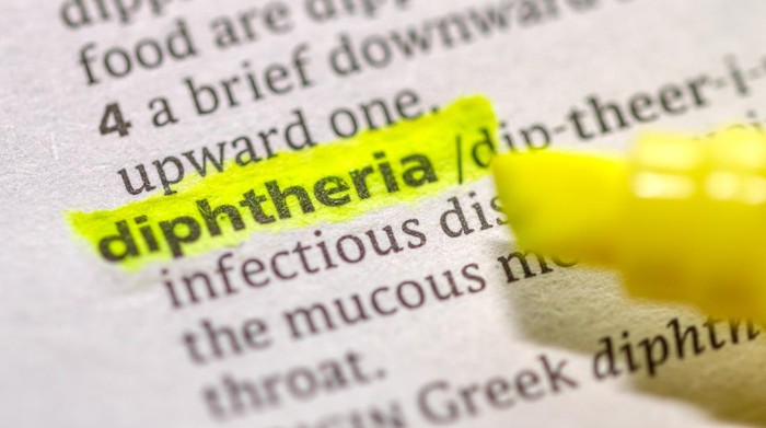 Close up photo of the word diptheria in a dictionary book