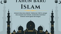 Ucapkan Tahun Baru Islam dengan poster bergambar gurun pasir, masjid dan lampu khas Timur Tengah. Tahun Baru Adalah Kesempatan Baru. Mari perbaiki diri dan memulai dengan kebaikan. Foto: canva