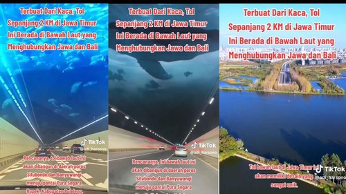 Tangkapan layar video desain tol bawah laut yang menghubungkan Pulau Jawa dengan Pulau Bali di akun TikTok @adi_harsono.