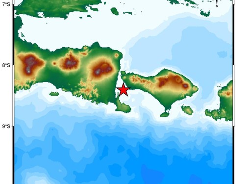 Gempa magnitudo 2,5 malam ini mengguncang Kabupaten Jembrana, Bali sekitarnya pukul 20.05.47 Wita, Selasa (18/7/2023). (BMKG Bali)