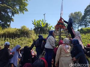 Serunya Warga Sukabumi Berebut Kol-Wortel di Tradisi Sedekah Bumi