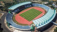Foto udara Stadion Si Jalak Harupat di Kutawaringin, Kabupaten Bandung, Jawa Barat, Selasa (18/7/2023). Kemeterian PUPR mencatat, hingga Juli 2023 progres renovasi Stadion Si Jalak Harupat telah mencapai 100 persen.
