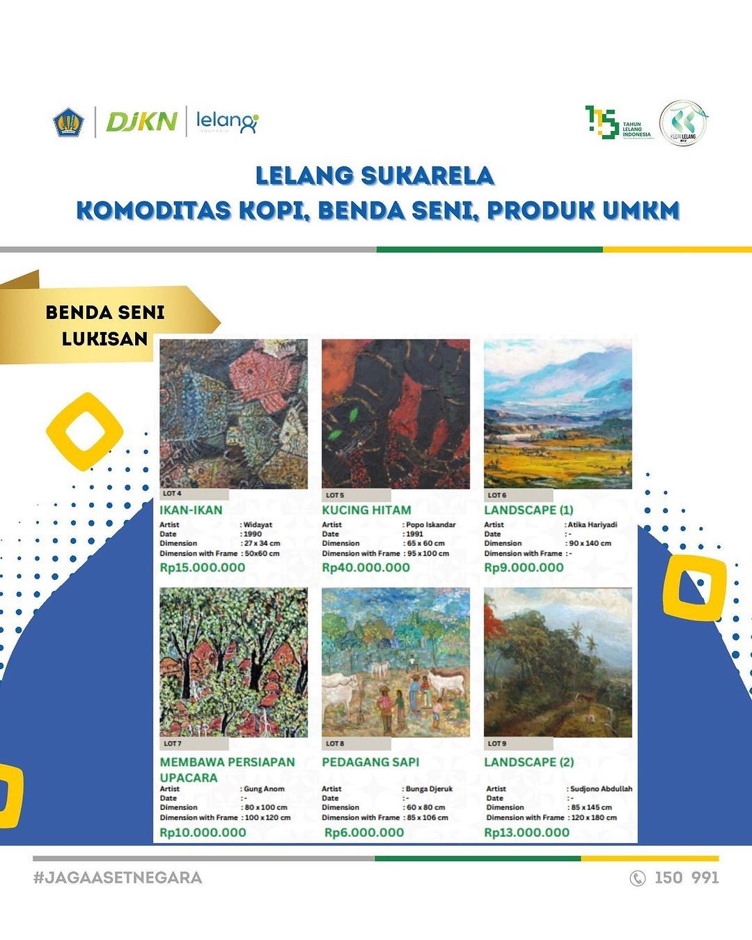 Sejumlah kendaraan hingga benda seni produk umkm dipamerkan dalam puncak acara 115 Tahun Lelang Indonesia. (Instagram @direktoratlelangdjkn)