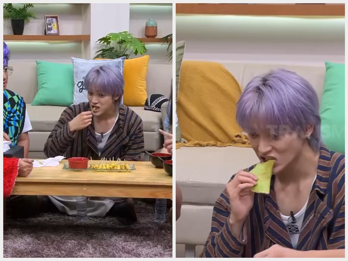 Taeyong NCT cicip jajanan pasar di program Trans7 FYP.