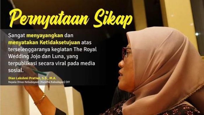 Dinas Kebudayaan (Kundha Kabudayan) Daerah Istimewa Yogyakarta (DIY) menyoroti pernikahan anjing yang viral karena menghabiskan biaya Rp 200 juta dan pakai adat Jawa. Foto diunggah pada Rabu (19/7/2023).