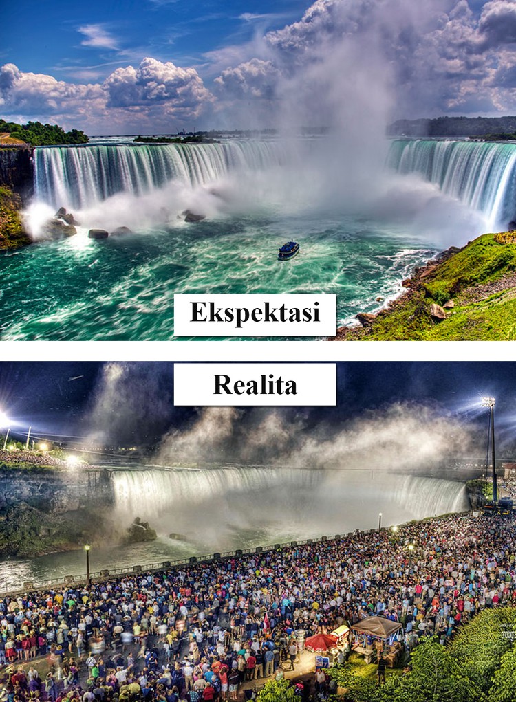 Ekspektasi vs Realita Ketika Traveling, Kirain Sepi Ternyata... Saat akan jalan-jalan bersama dengan keluarga, yang ada dibenak kita pasti tempatnya bakal sepi sesuai dengan foto yang dibagikan orang-orang. Tapi ternyata...