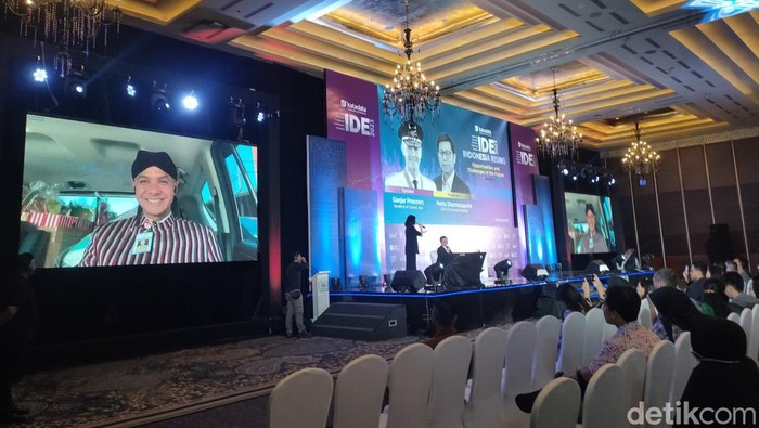 Ganjar memberi sambutan secara virtual di IDE Conference, Hotel Kempinski, Jakarta Pusat.