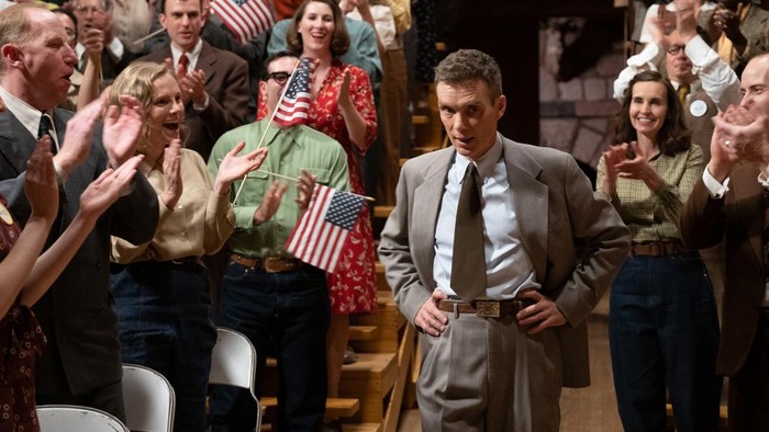 Cillian Murphy is J. Robert Oppenheimer in OPPENHEIMER, written, produced, and directed by Christopher Nolan.