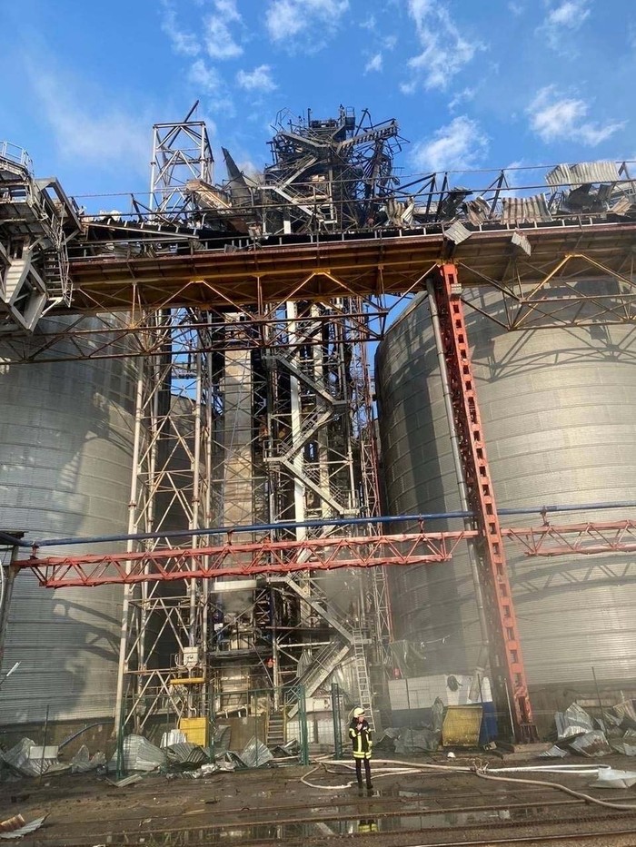 A view shows a grain terminal in a sea port damaged during Russian missile and drone strikes, amid Russia's attack on Ukraine, in an undisclosed location in Odesa region, Ukraine July 19, 2023. Ukrainian Infrastructure Ministry via Facebook/Handout via REUTERS ATTENTION EDITORS - THIS IMAGE HAS BEEN SUPPLIED BY A THIRD PARTY. NO RESALES. NO ARCHIVES.