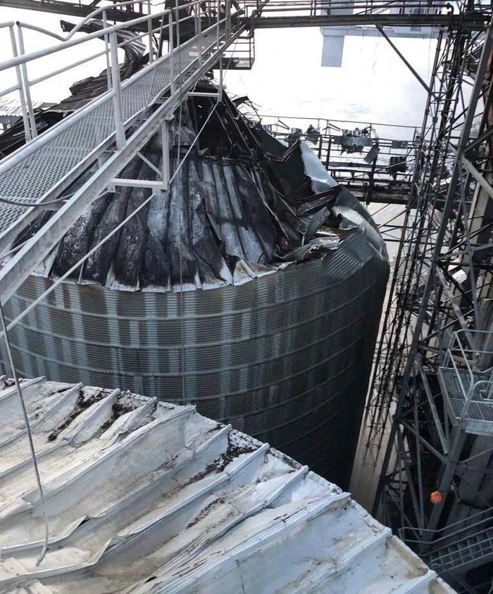 A view shows a grain terminal in a sea port damaged during Russian missile and drone strikes, amid Russia's attack on Ukraine, in an undisclosed location in Odesa region, Ukraine July 19, 2023. Ukrainian Infrastructure Ministry via Facebook/Handout via REUTERS ATTENTION EDITORS - THIS IMAGE HAS BEEN SUPPLIED BY A THIRD PARTY. NO RESALES. NO ARCHIVES.