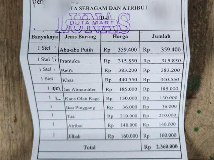 Rincian biaya seragam dan atribut SMA di Tulungagung