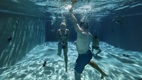 Anggota Mekanix Gym berlatih di kolam renang di Houston, Texas, Amerika Serikat, Rabu (19/7/2023).  