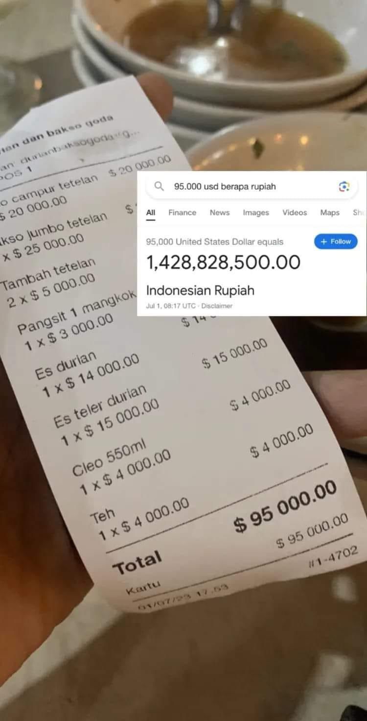 Bikin Kaget Sekaligus Ngakak, Netizen Ini Makan Bakso Habis Rp 1,4 Miliar